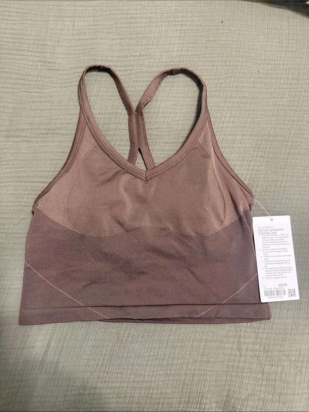 NWT lululemon Get Low Cross-Back Training Tank Top brown